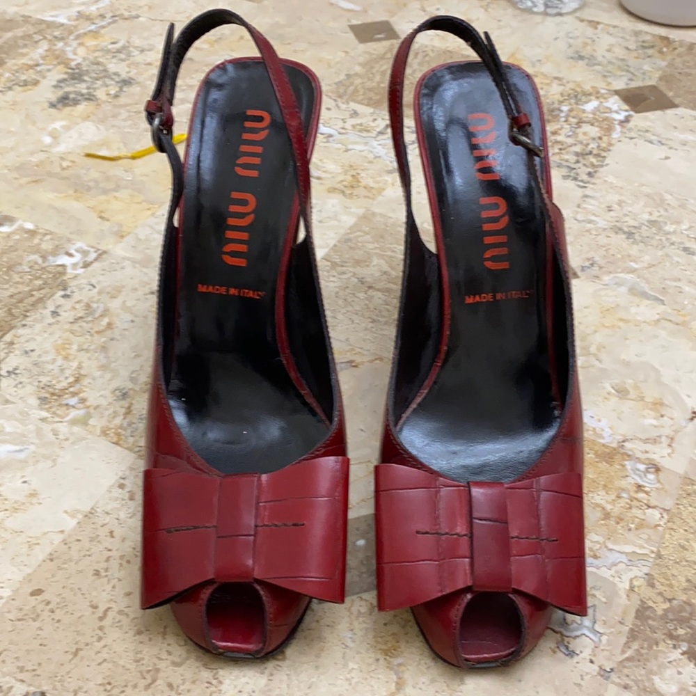 Miu Miu Red High Heel Shoe Open Toe Sling Back Wi… - image 1